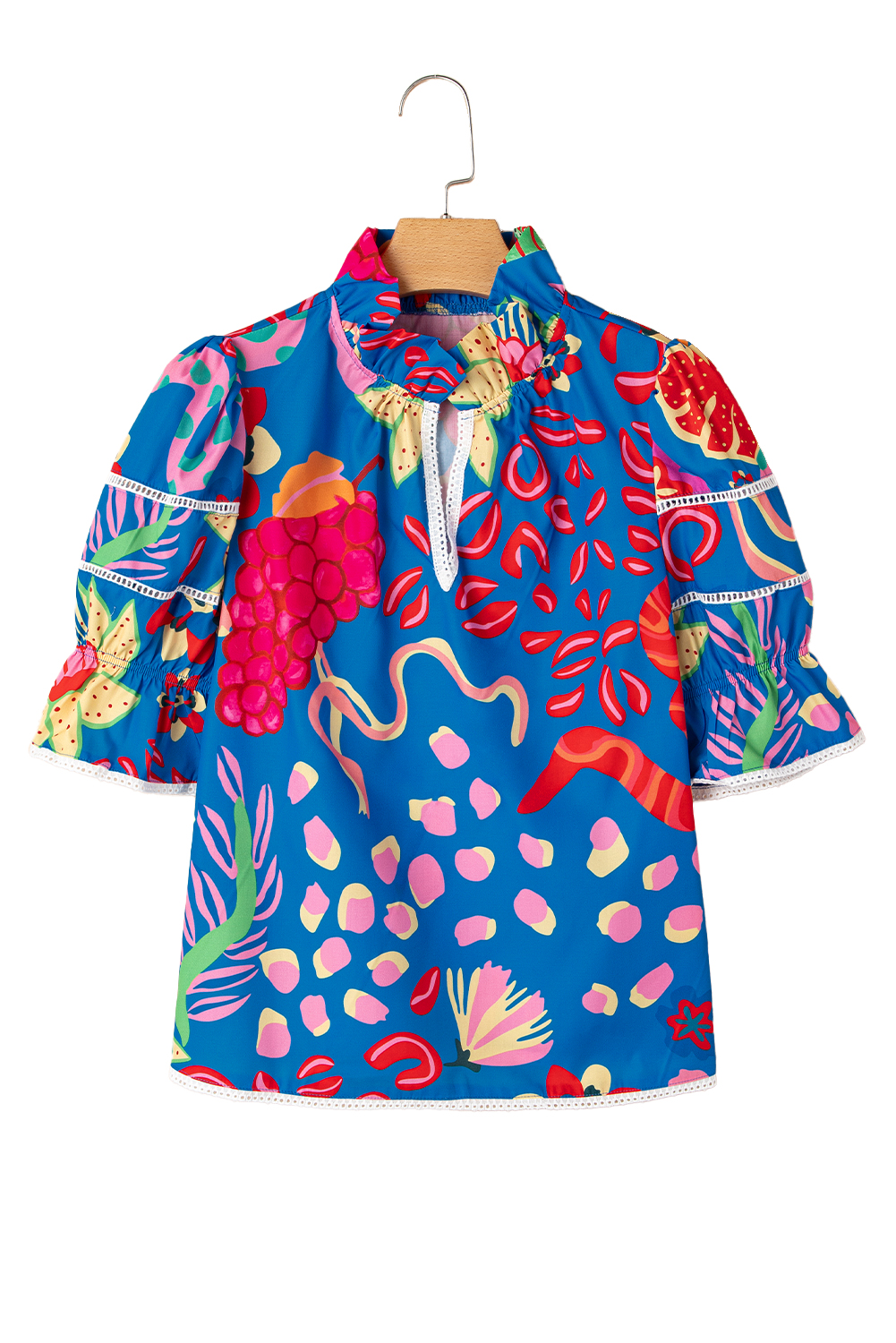 Chic Women's Blouse with Unique Abstract Design and Elegant Frilled Collar - Detail View 14 Chic Women's Blouse with Unique Abstract Design and Elegant Frilled Collar - Detail View 14