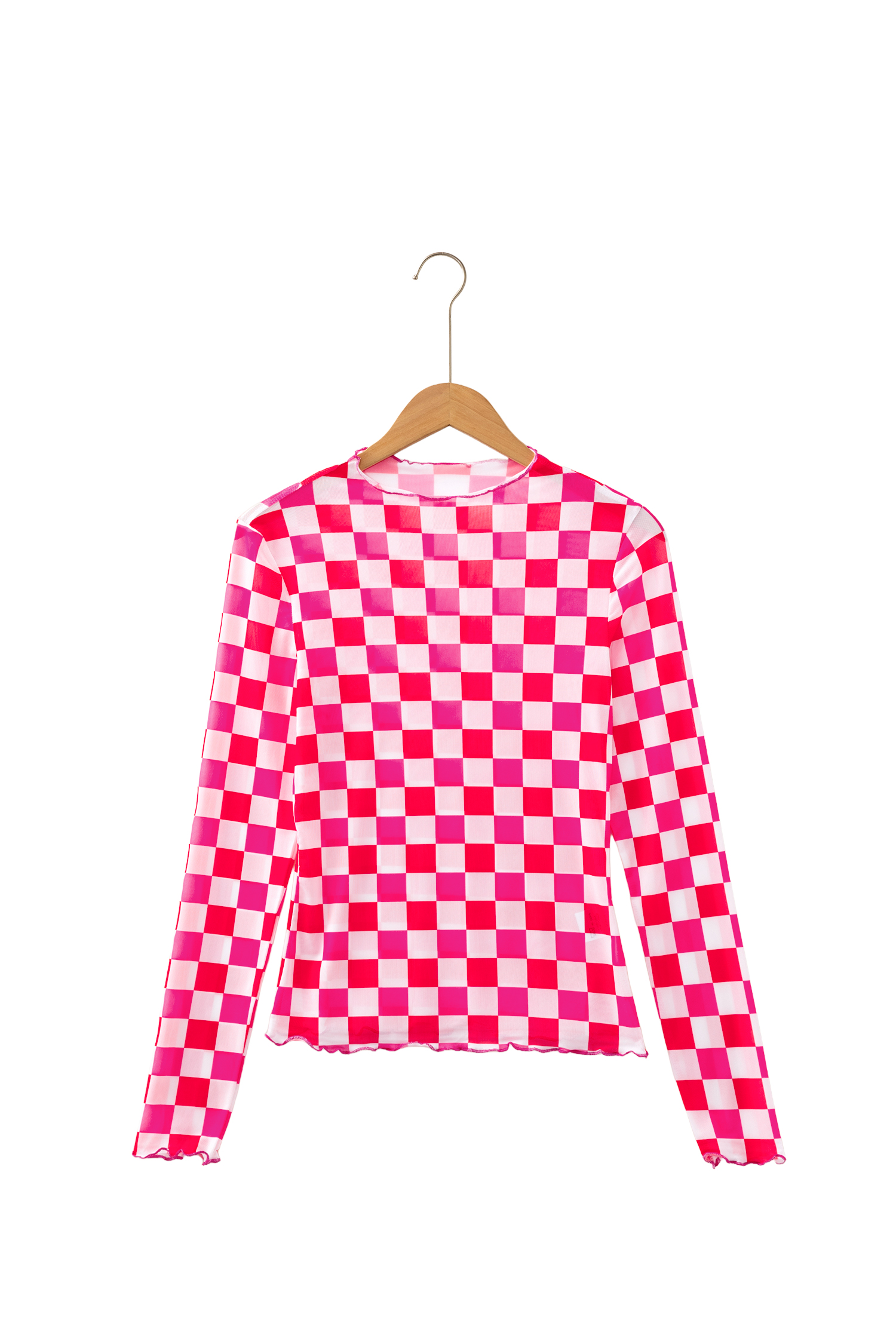 Women's Sheer Plaid Shirt, Stylish Long Sleeve Mesh Top - Detail View 6 Women's Sheer Plaid Shirt, Stylish Long Sleeve Mesh Top - Detail View 6