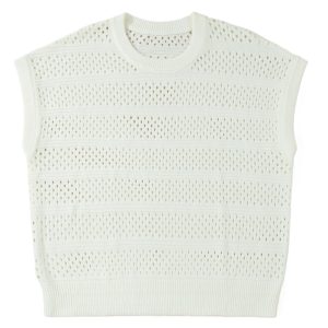 Women's White Plus Size Eyelet Knit Sweater – Short Sleeve Dolman Top, Casual Round Neck Summer Style - Main View
