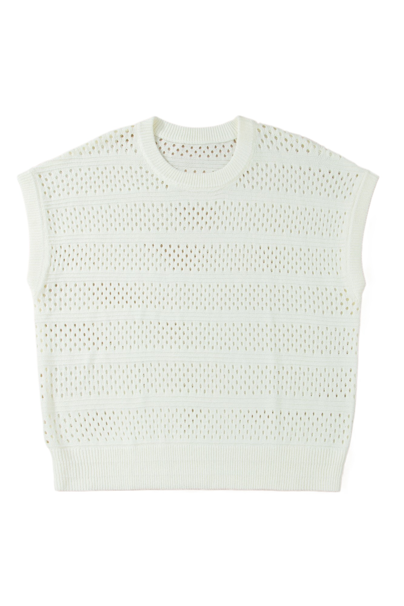 Women's White Plus Size Eyelet Knit Sweater – Short Sleeve Dolman Top, Casual Round Neck Summer Style - Main View Women's White Plus Size Eyelet Knit Sweater – Short Sleeve Dolman Top, Casual Round Neck Summer Style - Main View