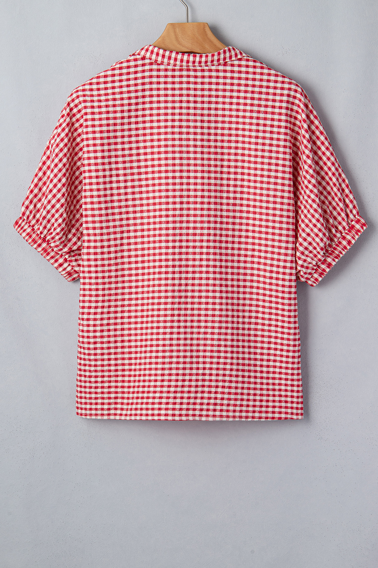 Women's Summer Plaid Blouse with Colorblock Trim – Short Sleeve Shift Top for Casual Outings - Detail View 5 Women's Summer Plaid Blouse with Colorblock Trim – Short Sleeve Shift Top for Casual Outings - Detail View 5