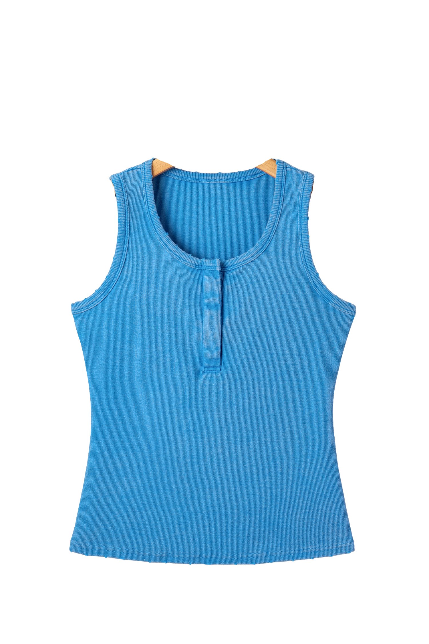 Women's Blue Mineral Wash Tank Top – Distressed Ribbed Cotton Sleeveless Vest for Daily Wear - Main View Women's Blue Mineral Wash Tank Top – Distressed Ribbed Cotton Sleeveless Vest for Daily Wear - Main View