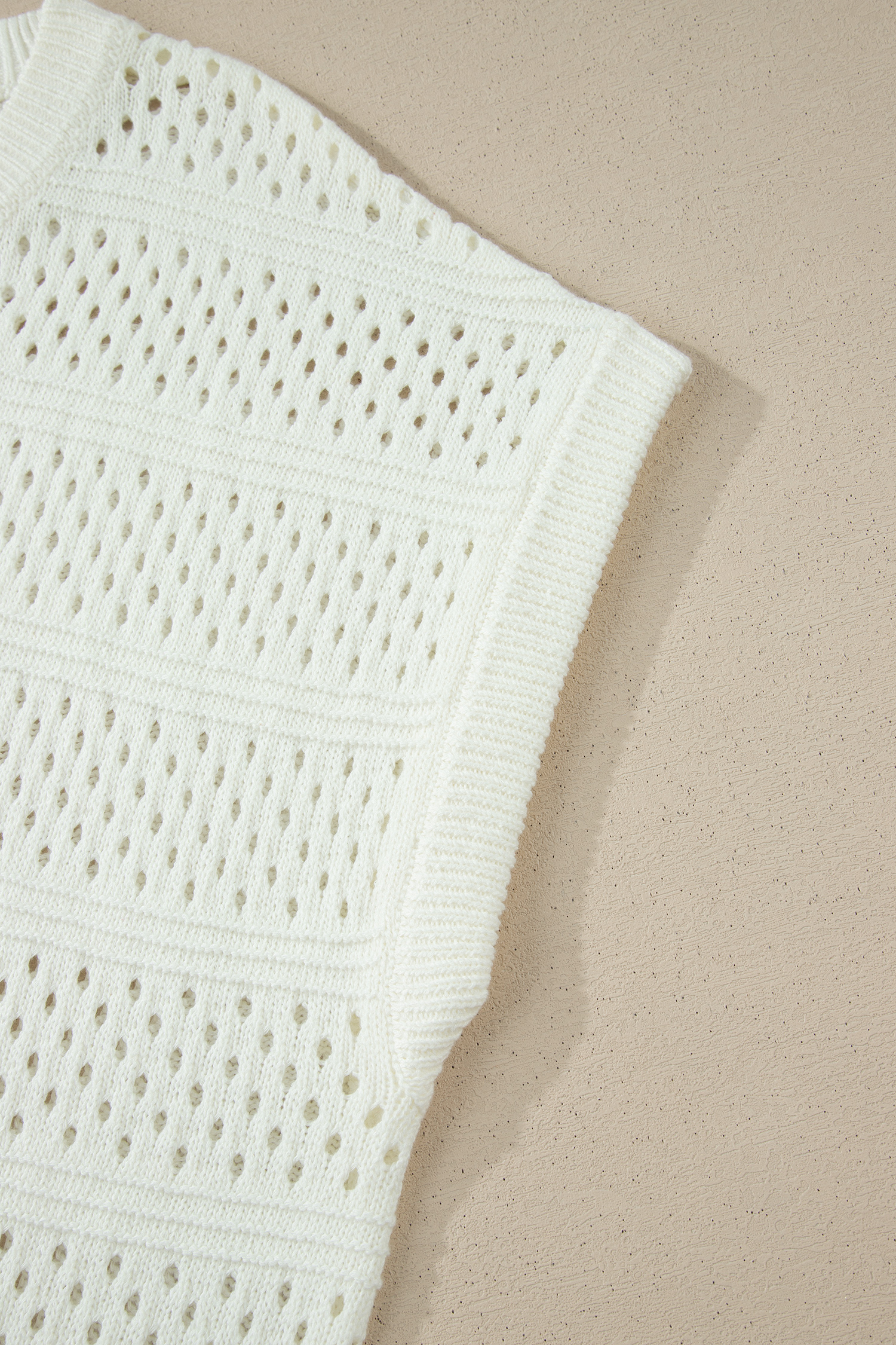 Women's White Plus Size Eyelet Knit Sweater – Short Sleeve Dolman Top, Casual Round Neck Summer Style - Detail View 7 Women's White Plus Size Eyelet Knit Sweater – Short Sleeve Dolman Top, Casual Round Neck Summer Style - Detail View 7