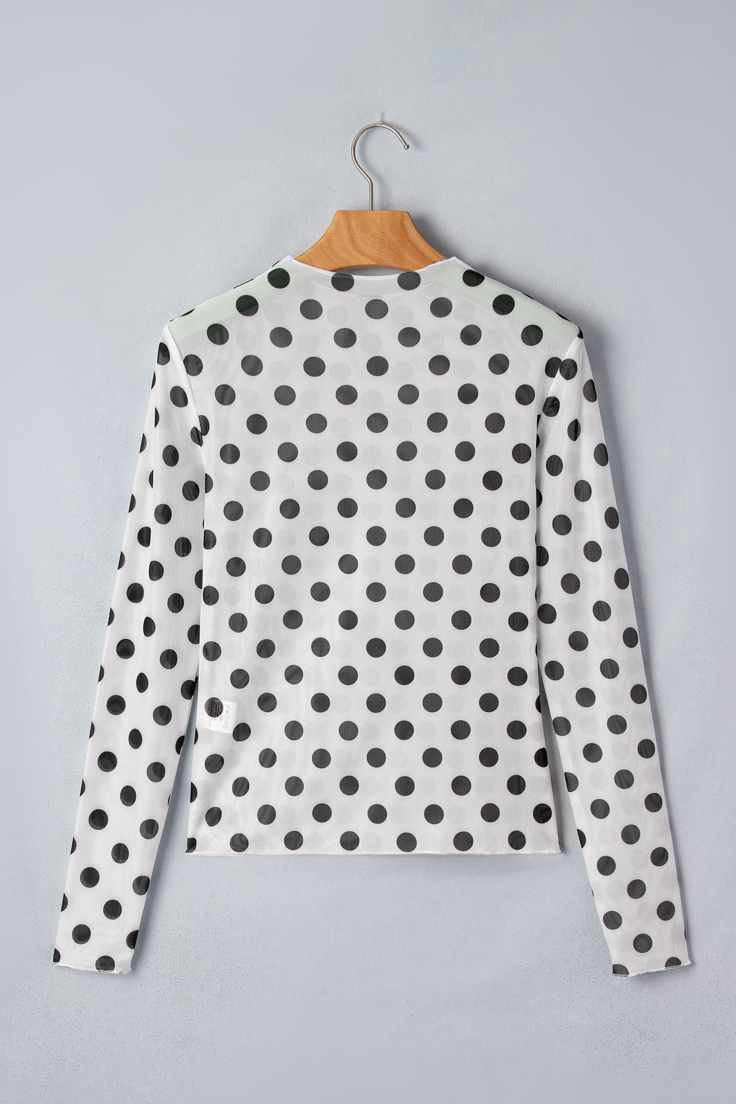 Women's Polka Dot Mesh Top – Sheer Long Sleeve Mock Neck - Detail View 13 Women's Polka Dot Mesh Top – Sheer Long Sleeve Mock Neck - Detail View 13