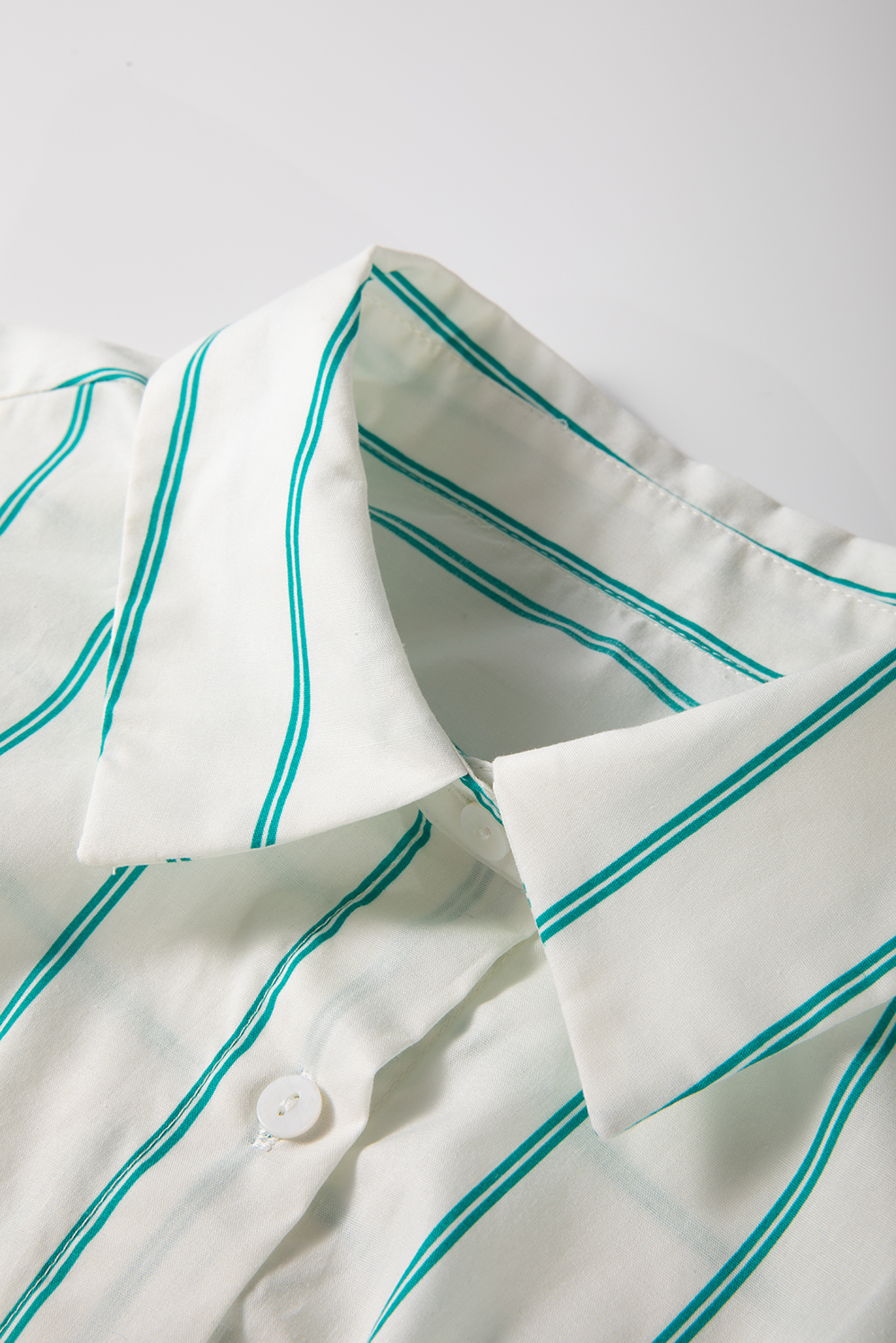 Women's Mini Dress, Mint Green, St. Patrick's Day, Striped Dress, Wide Short Sleeves, Casual Style, Comfortable Fit, Button Detail, Shift Silhouette, Summer Fashion, Daily Wear, Cotton Dress, Relaxed Look - Detail View 8 Women's Mini Dress, Mint Green, St. Patrick's Day, Striped Dress, Wide Short Sleeves, Casual Style, Comfortable Fit, Button Detail, Shift Silhouette, Summer Fashion, Daily Wear, Cotton Dress, Relaxed Look - Detail View 8