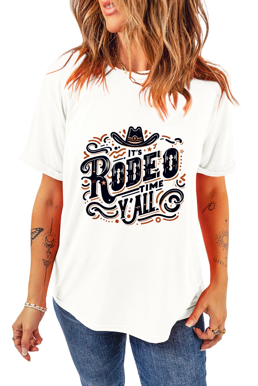Women's White 'It's Rodeo Time Y'all' Western Graphic T-Shirt - Main View Women's White 'It's Rodeo Time Y'all' Western Graphic T-Shirt - Main View