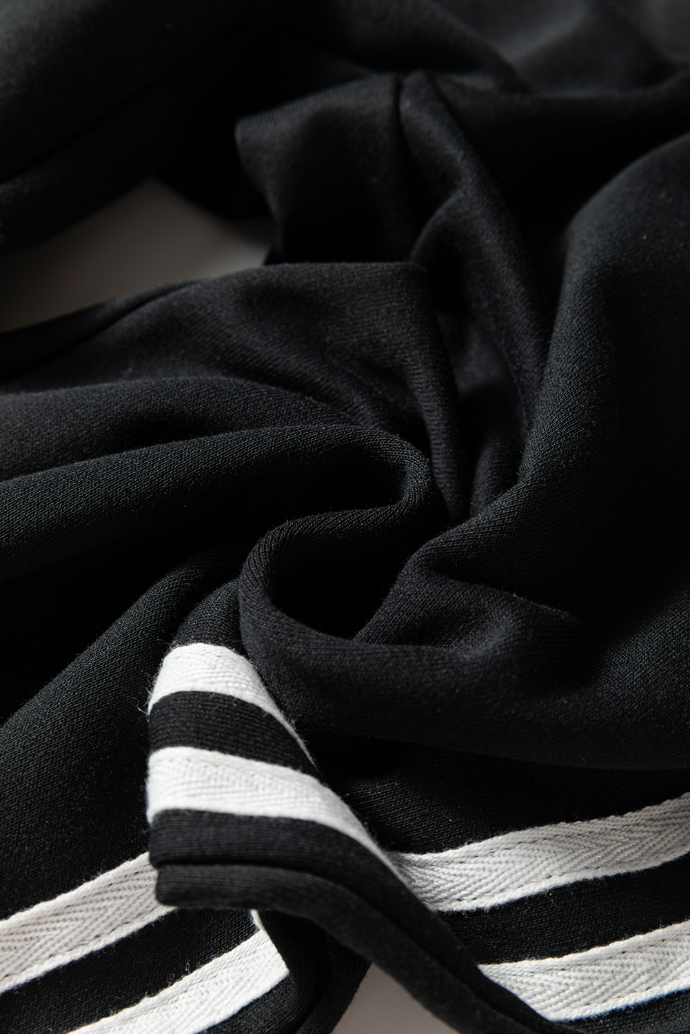 Women's Black Varsity Striped Detail Crewneck Pullover & Elastic Sweatpants 2-Piece Outfit - Detail View 9 Women's Black Varsity Striped Detail Crewneck Pullover & Elastic Sweatpants 2-Piece Outfit - Detail View 9