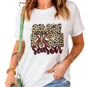 Women's White Crawfish Season Leopard Letter Graphic Tee - Casual Summer Top - Main View