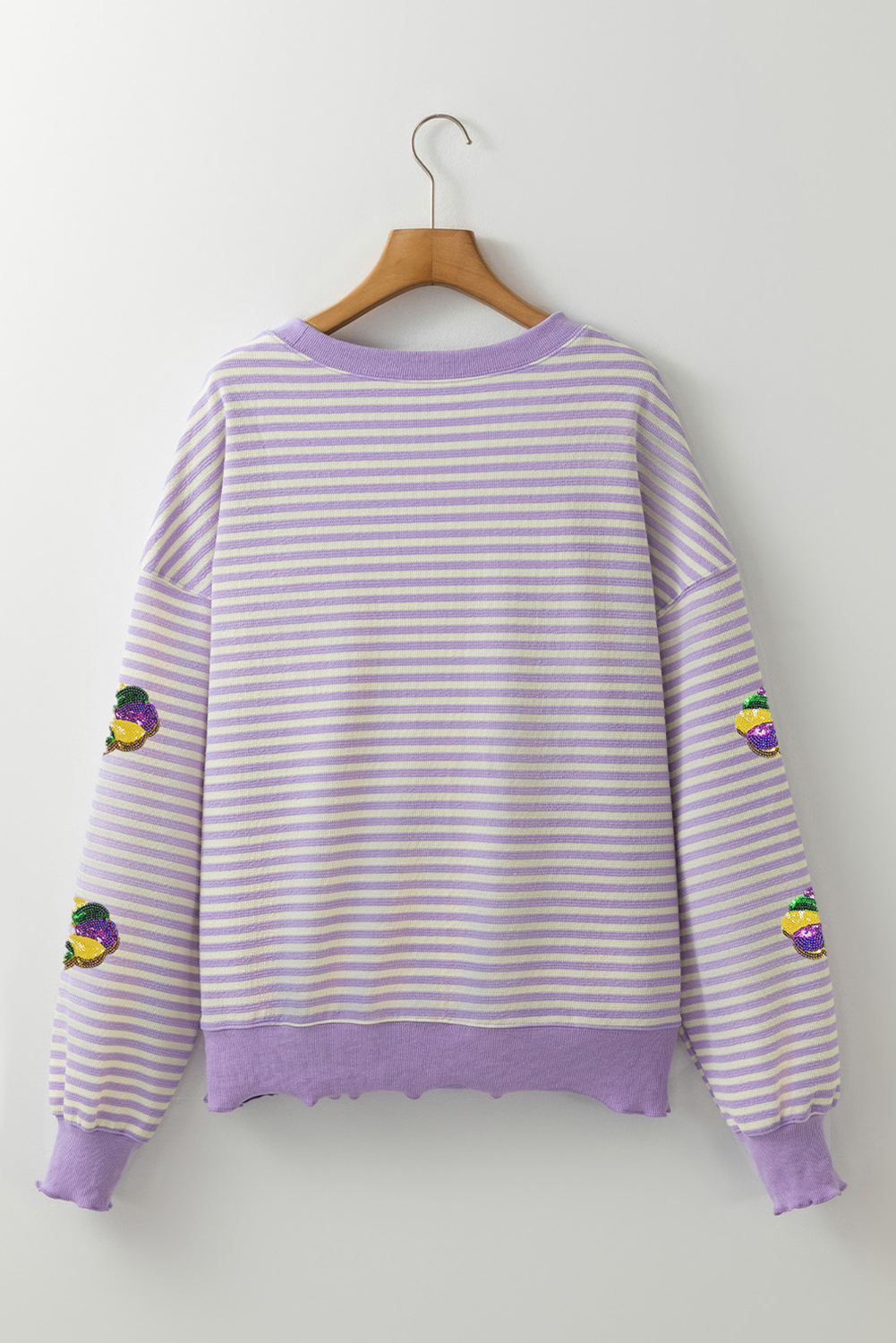 Festive Long Sleeve Tee with Striped Design and Sequin Doughnut Print - Detail View 6 Festive Long Sleeve Tee with Striped Design and Sequin Doughnut Print - Detail View 6