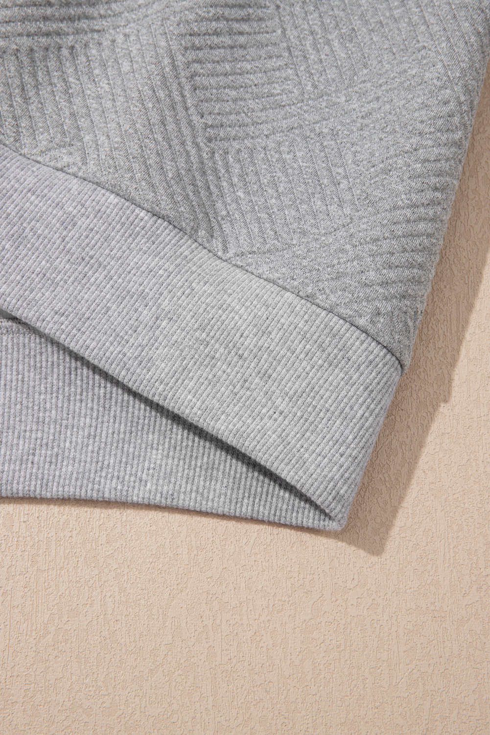 Trendy V-Neck Long Sleeve Sweatshirt in Medium Grey for Women – Textured Fabric Ideal for Fall Layering - Detail View 8 Trendy V-Neck Long Sleeve Sweatshirt in Medium Grey for Women – Textured Fabric Ideal for Fall Layering - Detail View 8