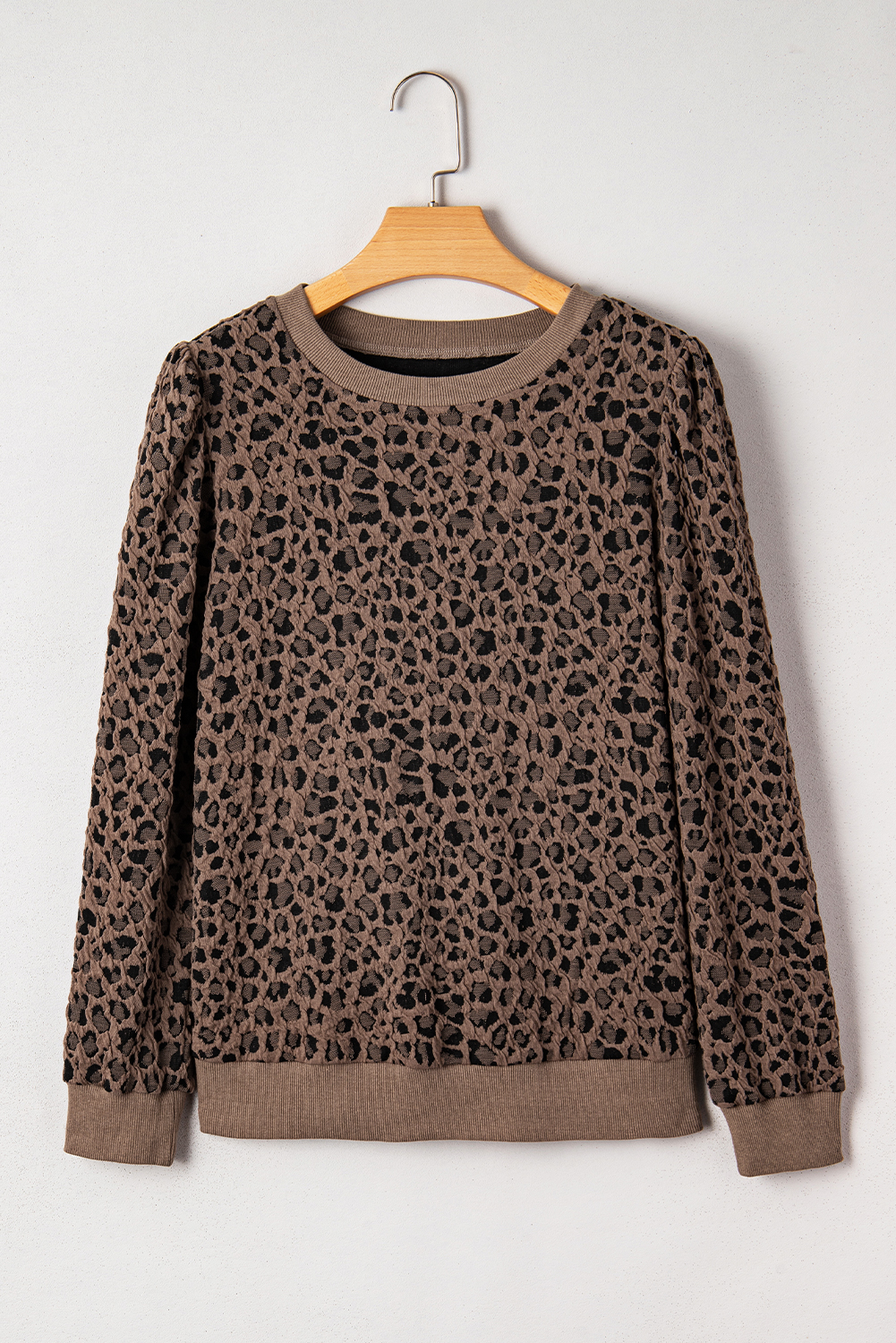 Stylish Brown Round Neck Leopard Top for Autumn Fashion - Comfortable & Versatile - Detail View 3 Stylish Brown Round Neck Leopard Top for Autumn Fashion - Comfortable & Versatile - Detail View 3