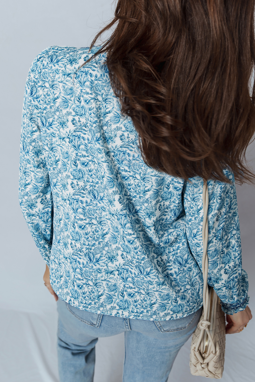 Casual Long Sleeve Floral Shirt with Stand Neck - Perfect for Fall & Autumn - Detail View 2 Casual Long Sleeve Floral Shirt with Stand Neck - Perfect for Fall & Autumn - Detail View 2