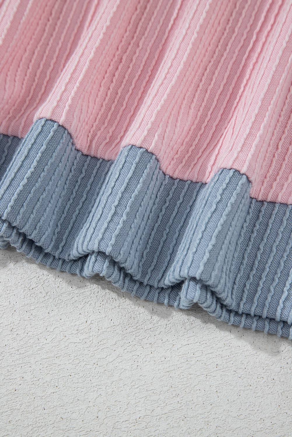 Trendy Casual Summer Outfit: Pink Colorblock Top with Wide Cap Sleeves and Comfortable Loose Pants - Detail View 18 Trendy Casual Summer Outfit: Pink Colorblock Top with Wide Cap Sleeves and Comfortable Loose Pants - Detail View 18