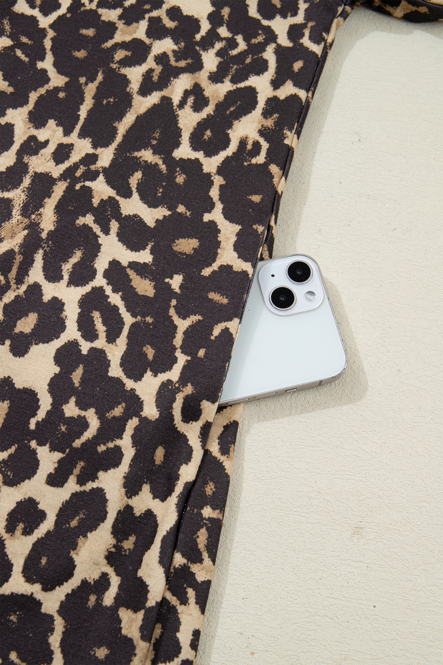 Women's Apricot Leopard Print T-Shirt Dress – Casual Summer Style with Varsity Stripes - Detail View 10 Women's Apricot Leopard Print T-Shirt Dress – Casual Summer Style with Varsity Stripes - Detail View 10