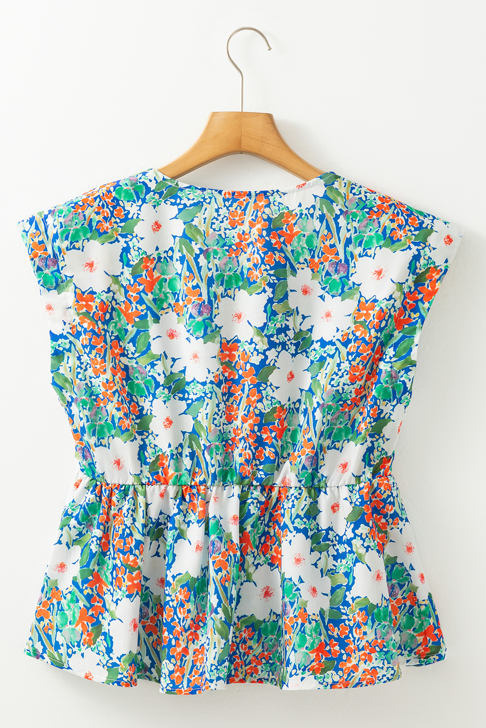 Women's Blouse, Green Floral Print, Bow Applique, Sleeveless, Peplum Style, V Neck, Summer Fashion, Casual Wear, Charming Design, Flattering Silhouette, Country Style, Daily Outfit, 100% Polyester - Detail View 8 Women's Blouse, Green Floral Print, Bow Applique, Sleeveless, Peplum Style, V Neck, Summer Fashion, Casual Wear, Charming Design, Flattering Silhouette, Country Style, Daily Outfit, 100% Polyester - Detail View 8