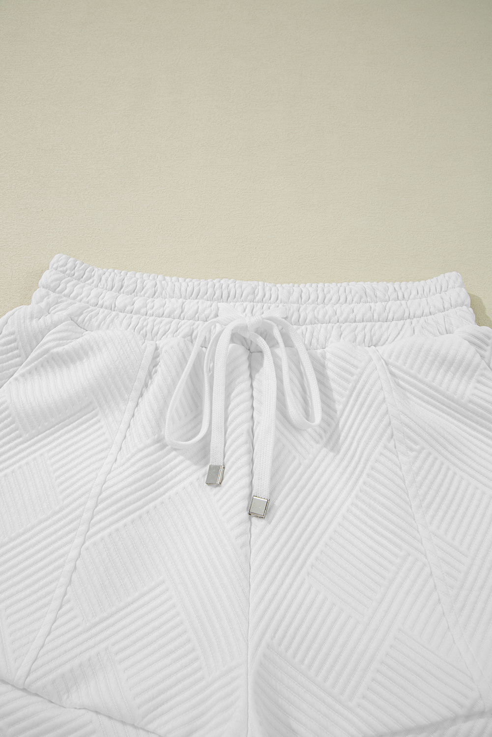 Women's Two-Piece Set, White Tank Top, Drawstring Shorts, Casual Summer Outfit, Half Zip, Textured Fabric, High Waist, Comfortable, Stylish, Daily Wear, Vacation, Office Wear, Sleeveless Top, Solid Color, Fashionable Set - Detail View 12 Women's Two-Piece Set, White Tank Top, Drawstring Shorts, Casual Summer Outfit, Half Zip, Textured Fabric, High Waist, Comfortable, Stylish, Daily Wear, Vacation, Office Wear, Sleeveless Top, Solid Color, Fashionable Set - Detail View 12