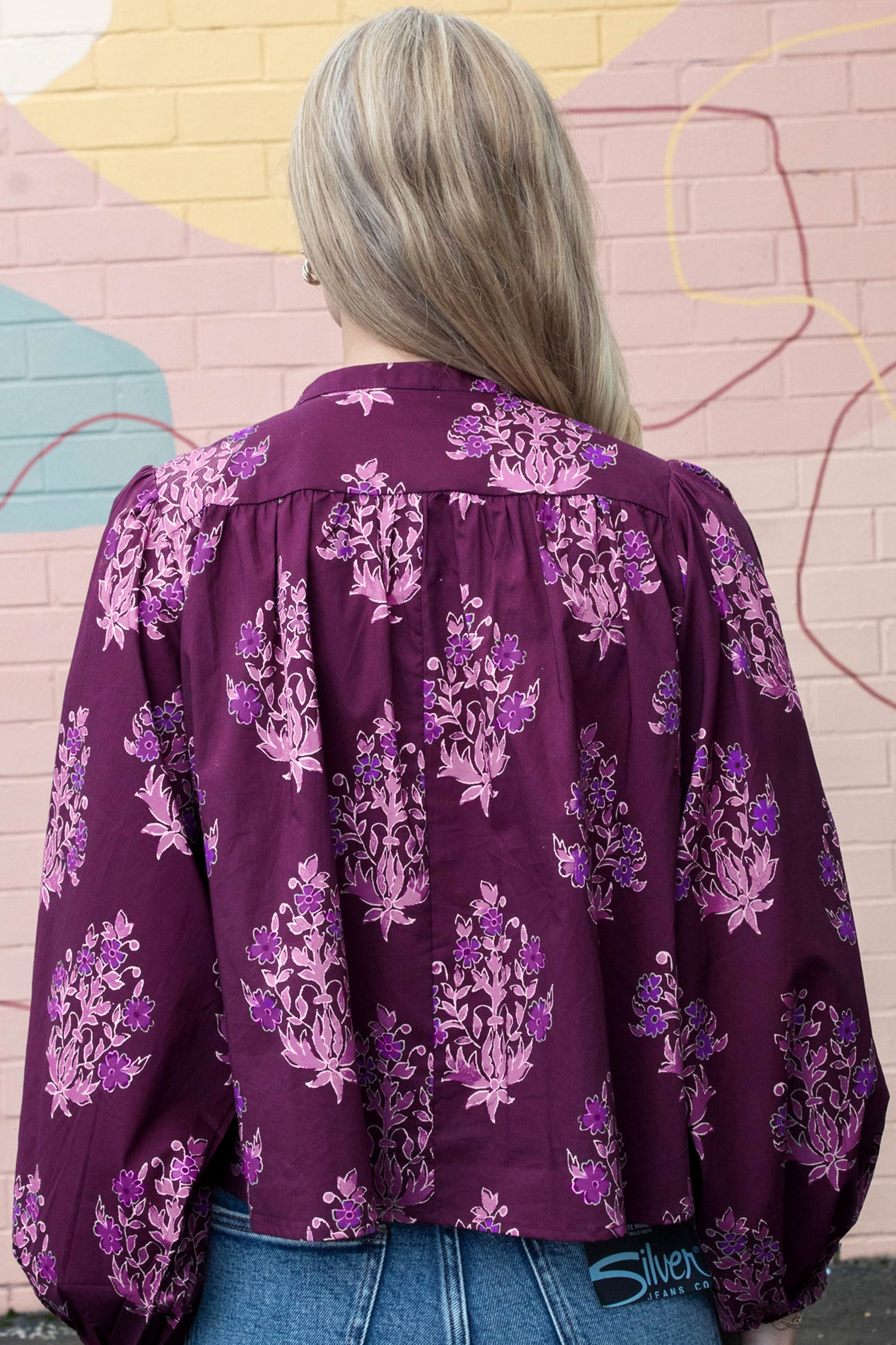 Southern Belle Floral Print Shirt – Long Puff Sleeve Top - Detail View 8 Southern Belle Floral Print Shirt – Long Puff Sleeve Top - Detail View 8