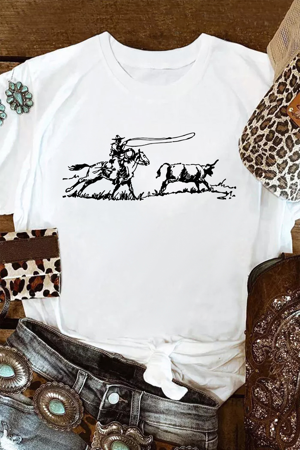 Authentic Western Rodeo Graphic Print - Comfortable Short Sleeve T-Shirt for Everyday Wear - Detail View 2 Authentic Western Rodeo Graphic Print - Comfortable Short Sleeve T-Shirt for Everyday Wear - Detail View 2