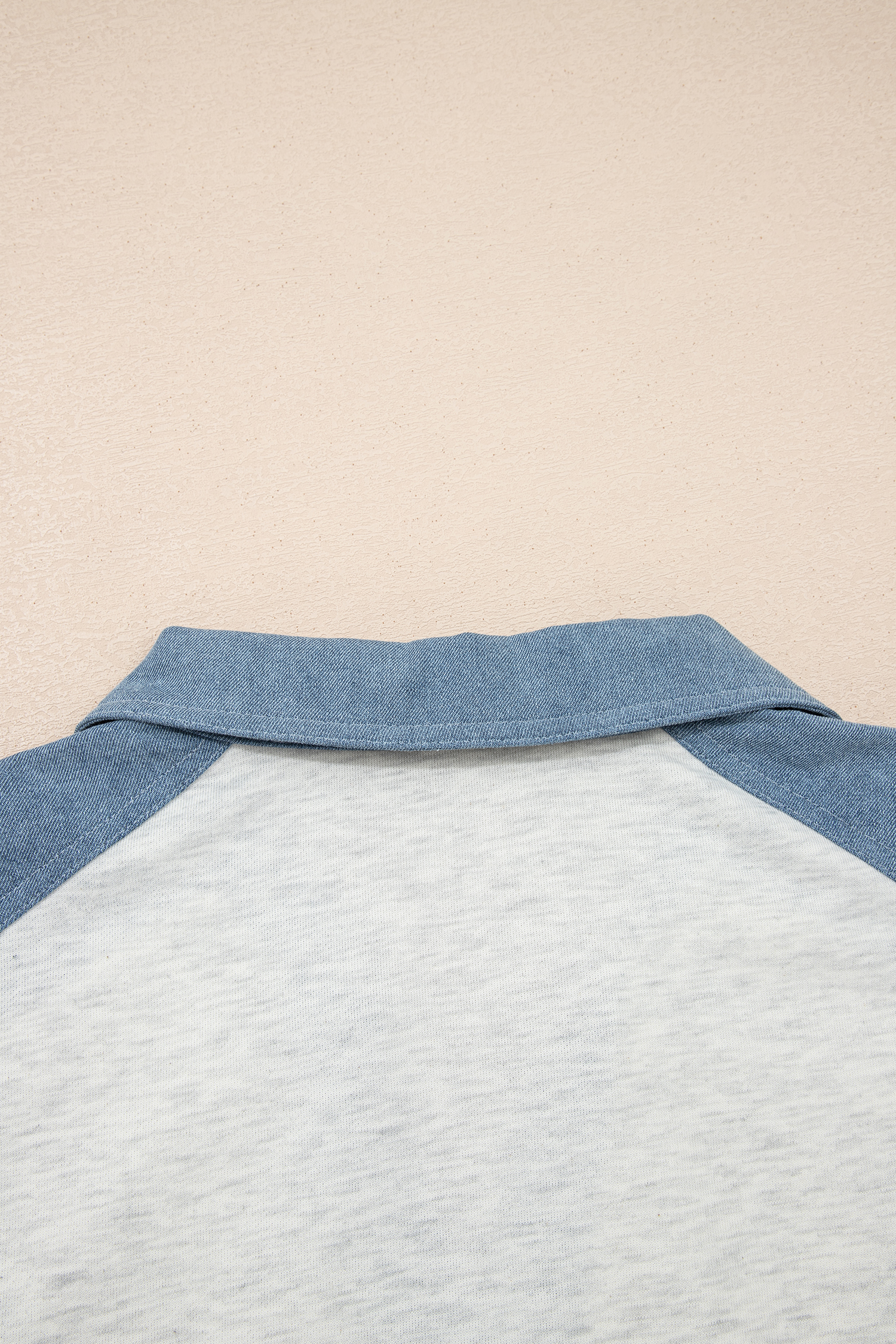 Trendy Women's Beige Cuffed Sleeve Polo Tee – Perfect Plus Size Denim Patchwork for Summer Days - Detail View 6 Trendy Women's Beige Cuffed Sleeve Polo Tee – Perfect Plus Size Denim Patchwork for Summer Days - Detail View 6