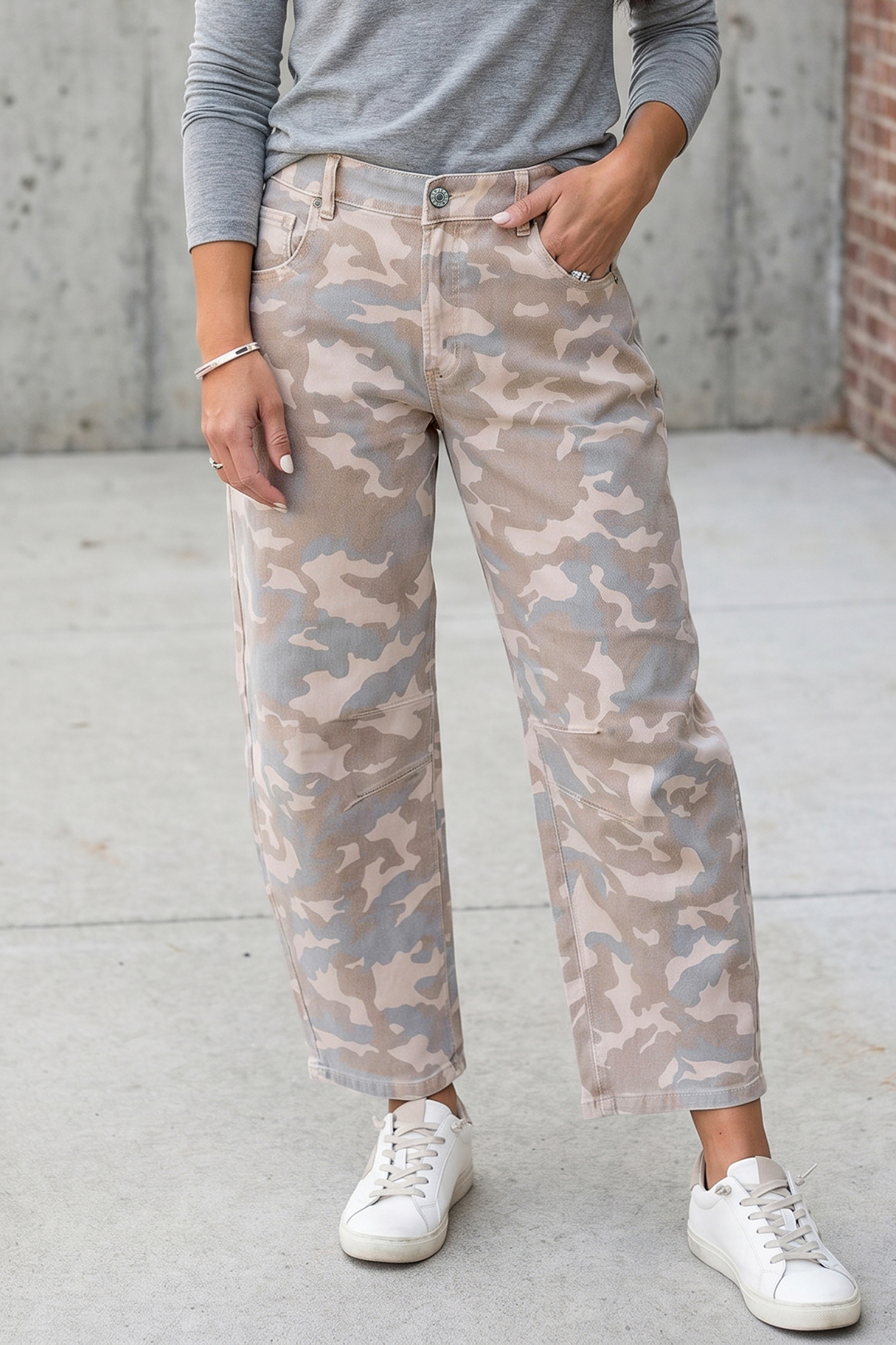 Comfort Fit Camo Denim, Women's Versatile Daily Harem Pants - Detail View 3 Comfort Fit Camo Denim, Women's Versatile Daily Harem Pants - Detail View 3