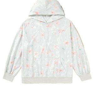 Women's Gray Floral Print Plus Size Hoodie – Casual Daily Wear - Main View