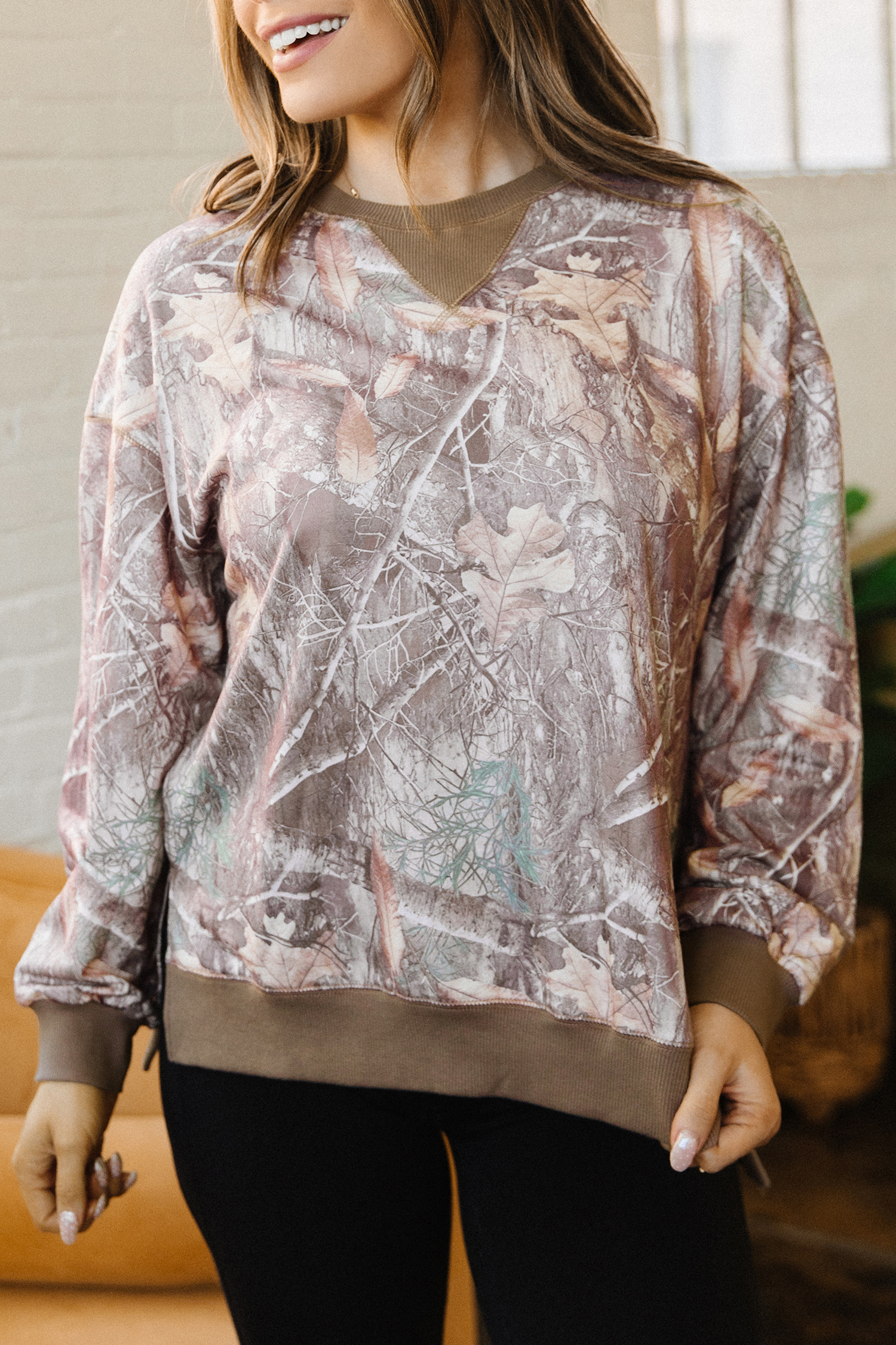 Stylish Women's Abstract Camo Pullover – Fall Long Sleeve Top - Detail View 15 Stylish Women's Abstract Camo Pullover – Fall Long Sleeve Top - Detail View 15