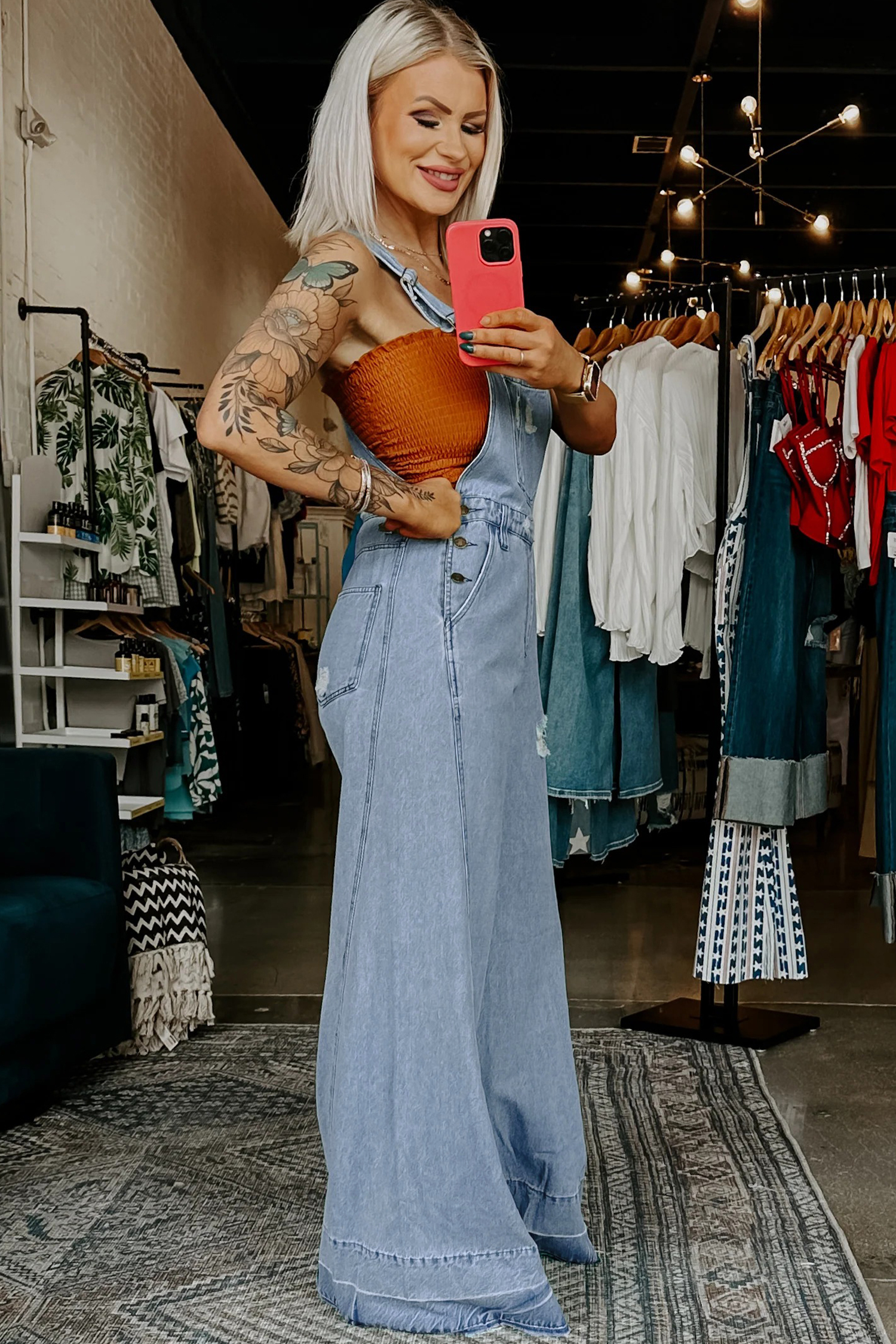 Casual Distressed Denim Overalls for Women – High Waist Wide Leg Jumpsuit with Raw Hem Details - Detail View 2 Casual Distressed Denim Overalls for Women – High Waist Wide Leg Jumpsuit with Raw Hem Details - Detail View 2