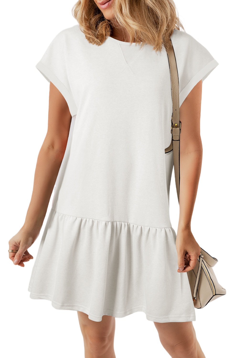 Casual Women's White Cap Sleeve Shift Dress – Effortless Summer Style for Daily Wear - Main View Casual Women's White Cap Sleeve Shift Dress – Effortless Summer Style for Daily Wear - Main View