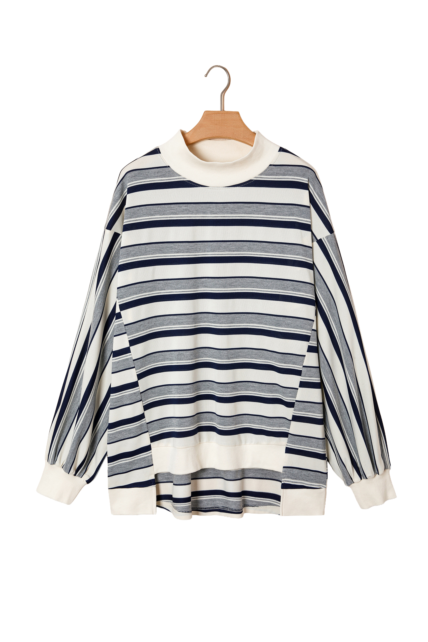 Casual Striped Sweatshirt, Relaxed Mock Neck Long Sleeve Top - Detail View 6 Casual Striped Sweatshirt, Relaxed Mock Neck Long Sleeve Top - Detail View 6