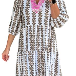 Women's Black Contrast Floral V Neck Printed Bracelet Sleeve Mini Dress - Main View