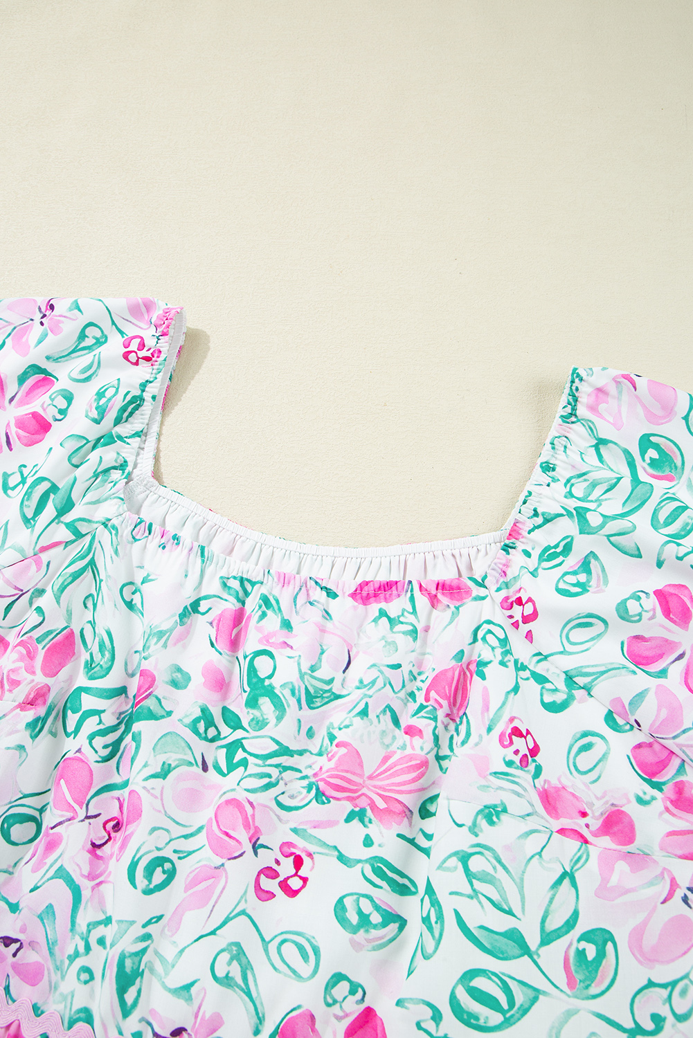Plus Size Dress, White Floral Print, Mini Dress, Ric-Rac Trim, Puff Sleeves, Square Neck, Casual Style, A-Line Silhouette, Summer Fashion, Women's Clothing, Flattering Fit, Daily Wear, Confident Style, Vacation Dress - Detail View 4 Plus Size Dress, White Floral Print, Mini Dress, Ric-Rac Trim, Puff Sleeves, Square Neck, Casual Style, A-Line Silhouette, Summer Fashion, Women's Clothing, Flattering Fit, Daily Wear, Confident Style, Vacation Dress - Detail View 4