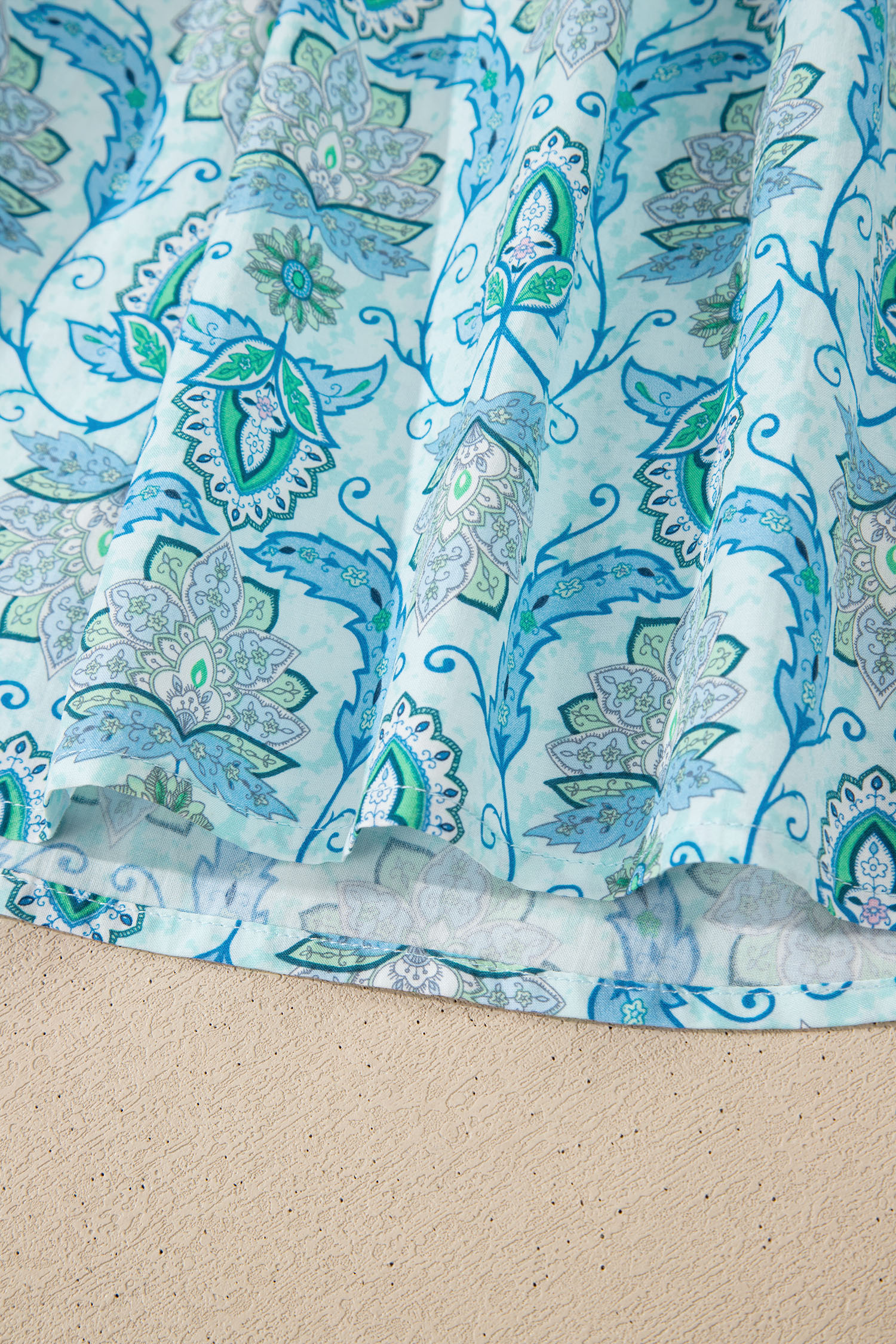 Bohemian Women's Loose Shirt with Sky Blue Paisley Print – Ideal for Spring Vacations - Detail View 14 Bohemian Women's Loose Shirt with Sky Blue Paisley Print – Ideal for Spring Vacations - Detail View 14