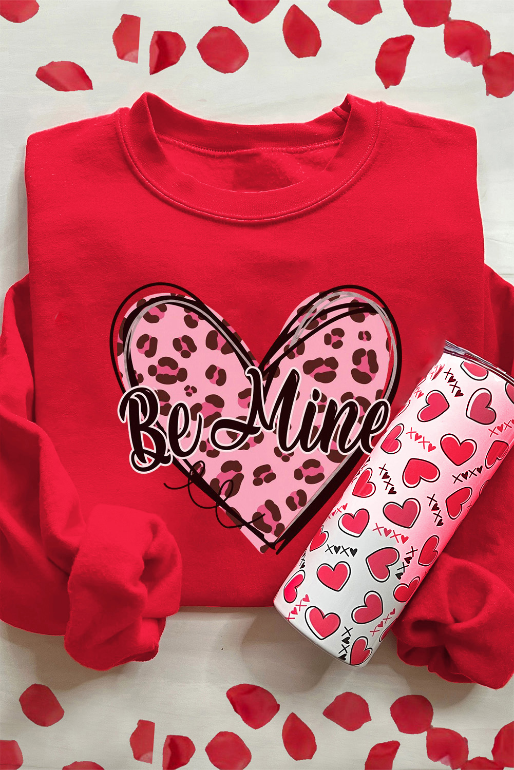 Trendy Valentine's Day Sweatshirt with Leopard Print Heart - Casual Crewneck - Detail View 2 Trendy Valentine's Day Sweatshirt with Leopard Print Heart - Casual Crewneck - Detail View 2