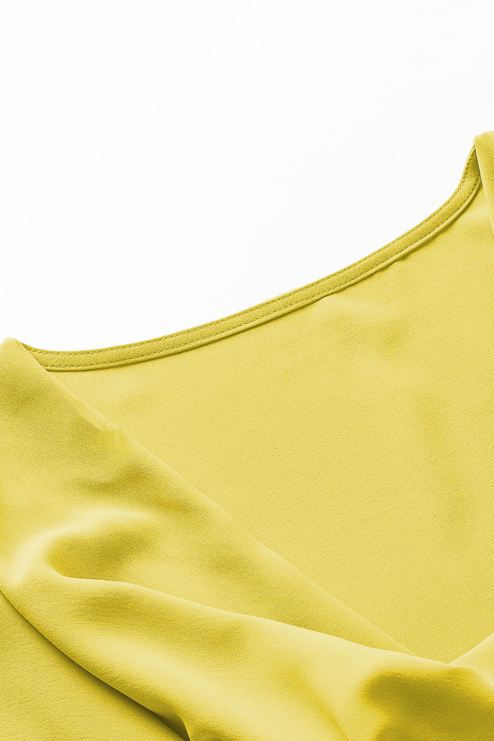 Modern Women's Draped V-Neck Blouse – Solid Yellow Summer Top - Detail View 15 Modern Women's Draped V-Neck Blouse – Solid Yellow Summer Top - Detail View 15