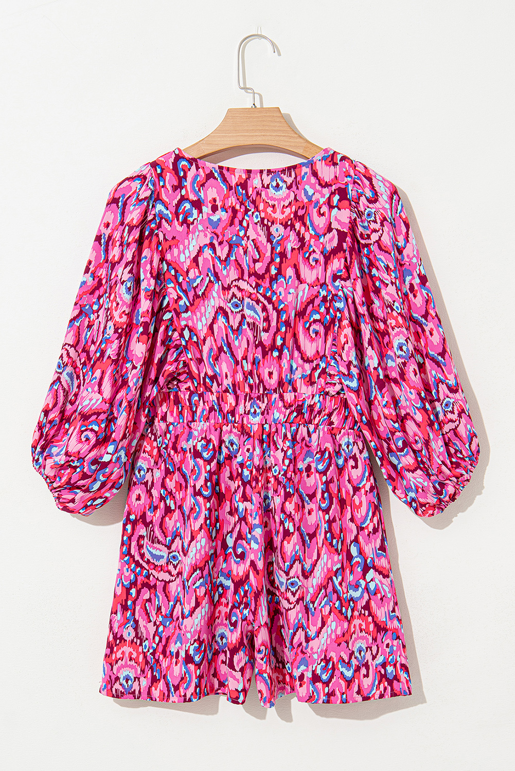 Women's Romper, Pink Abstract Print, Puff Sleeve, V Neck, High Waist, Casual Wear, Summer Fashion, Elegant Design, Lightweight Fabric, Comfortable Fit, Daytime Look, Jumpsuits & Rompers, Bohemian Style - Detail View 4 Women's Romper, Pink Abstract Print, Puff Sleeve, V Neck, High Waist, Casual Wear, Summer Fashion, Elegant Design, Lightweight Fabric, Comfortable Fit, Daytime Look, Jumpsuits & Rompers, Bohemian Style - Detail View 4