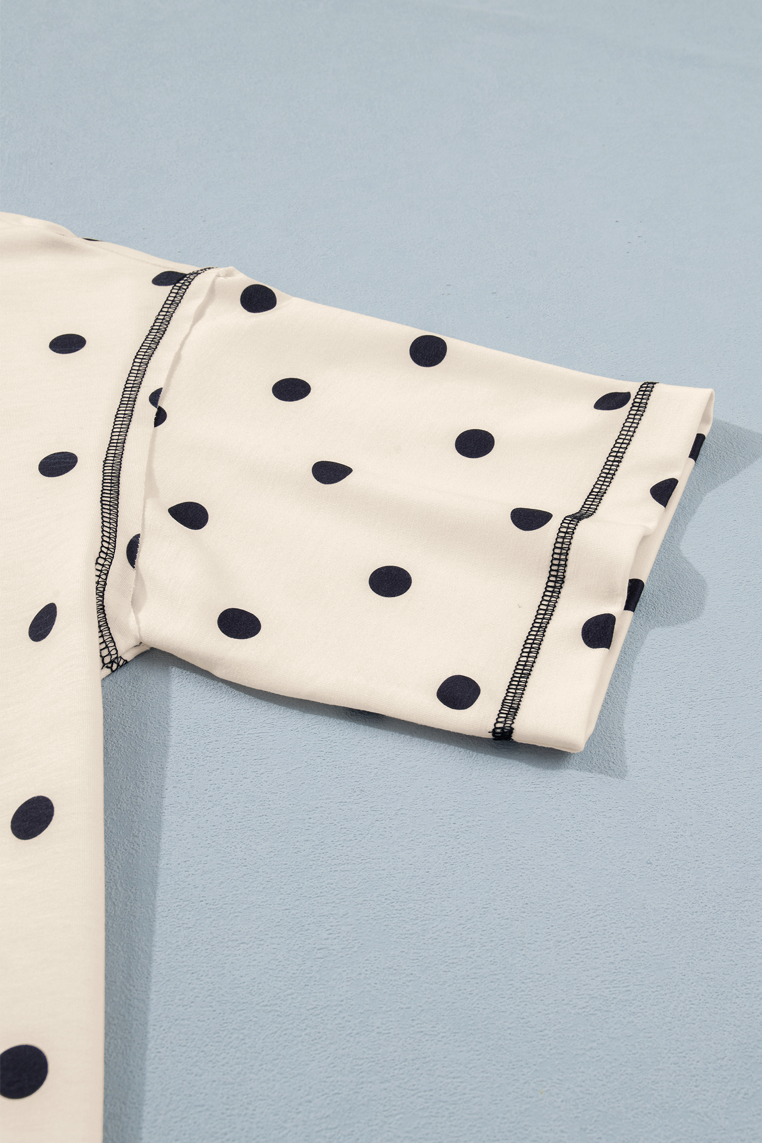 Women's Polka Dot Two Piece Lounge Set – Short Sleeve Tee and Drawstring Shorts, Casual Summer Outfit - Detail View 7 Women's Polka Dot Two Piece Lounge Set – Short Sleeve Tee and Drawstring Shorts, Casual Summer Outfit - Detail View 7