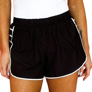 Women's Black Pleated Active Shorts – High Waist Casual Shorts with Contrast Trim for Daily Summer Wear - Main View