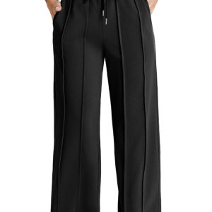 Women's Black High Waist Wide Leg Sweatpants for Daily Comfort - Main View