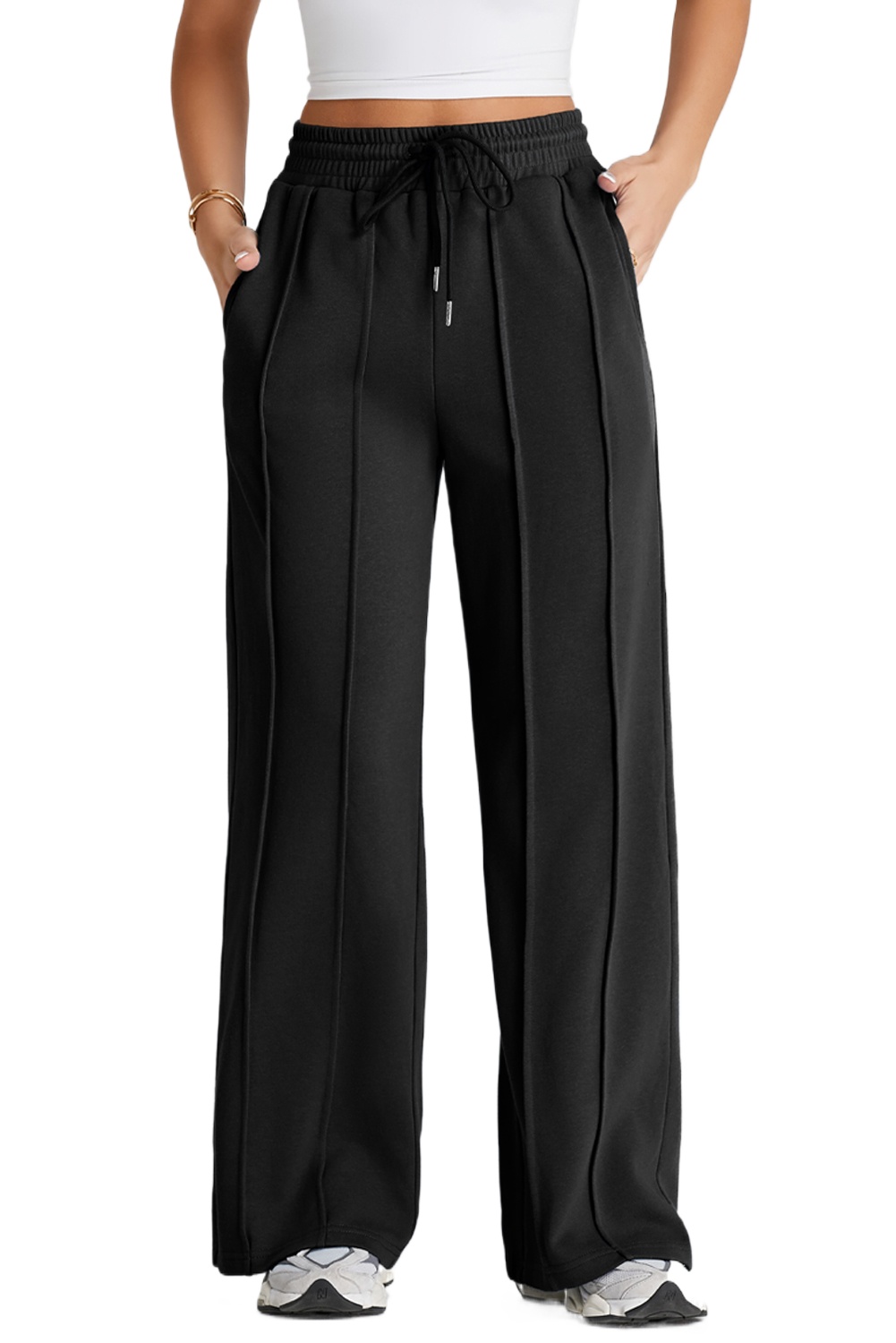 Women's Black High Waist Wide Leg Sweatpants for Daily Comfort - Main View Women's Black High Waist Wide Leg Sweatpants for Daily Comfort - Main View