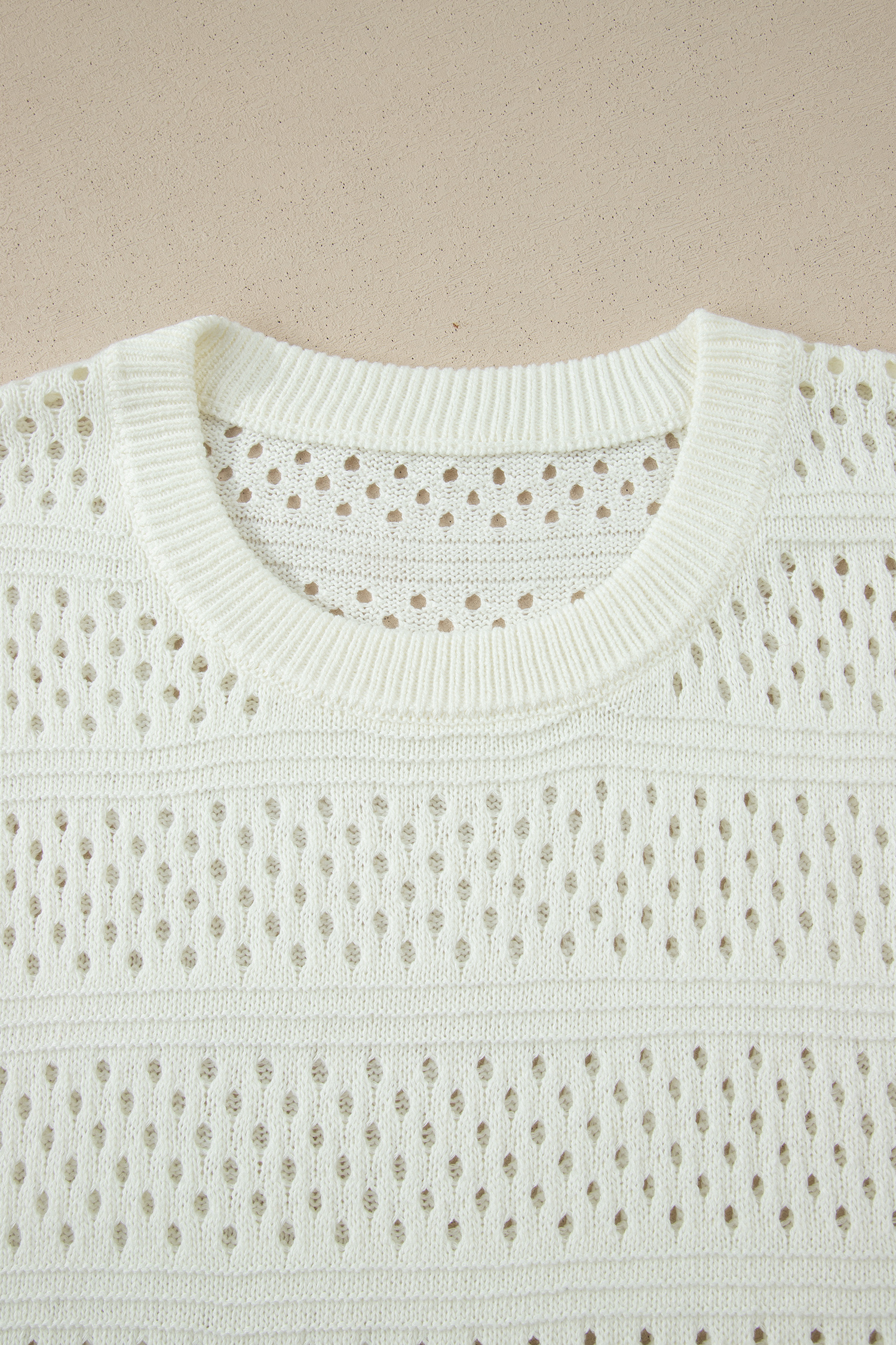 Women's Short Sleeve Hollow Out Dolman Sweater – Breathable White Eyelet Knit Top for Casual Daily Wear - Detail View 5 Women's Short Sleeve Hollow Out Dolman Sweater – Breathable White Eyelet Knit Top for Casual Daily Wear - Detail View 5