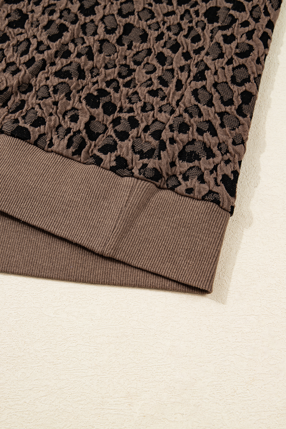 Women's Brown Ribbed Trim Leopard Print Long Sleeve Top for Casual Fall Style - Detail View 9 Women's Brown Ribbed Trim Leopard Print Long Sleeve Top for Casual Fall Style - Detail View 9