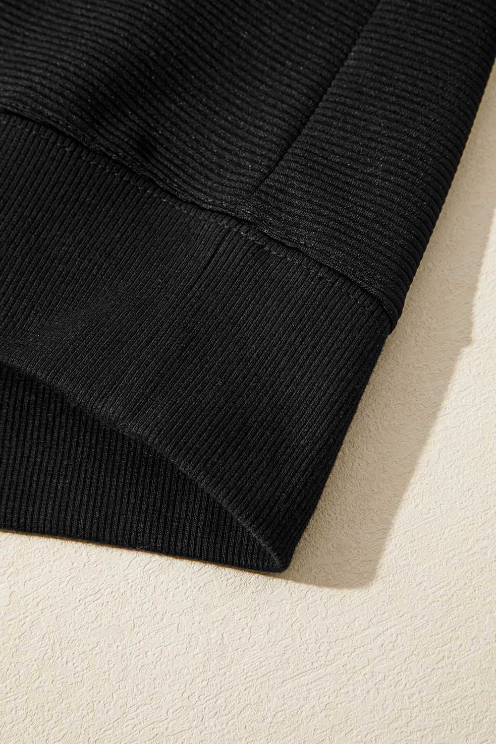 Stylish Black Ribbed Texture Pullover and Shorts Ensemble for Women – Comfort Meets Fashion - Detail View 11 Stylish Black Ribbed Texture Pullover and Shorts Ensemble for Women – Comfort Meets Fashion - Detail View 11