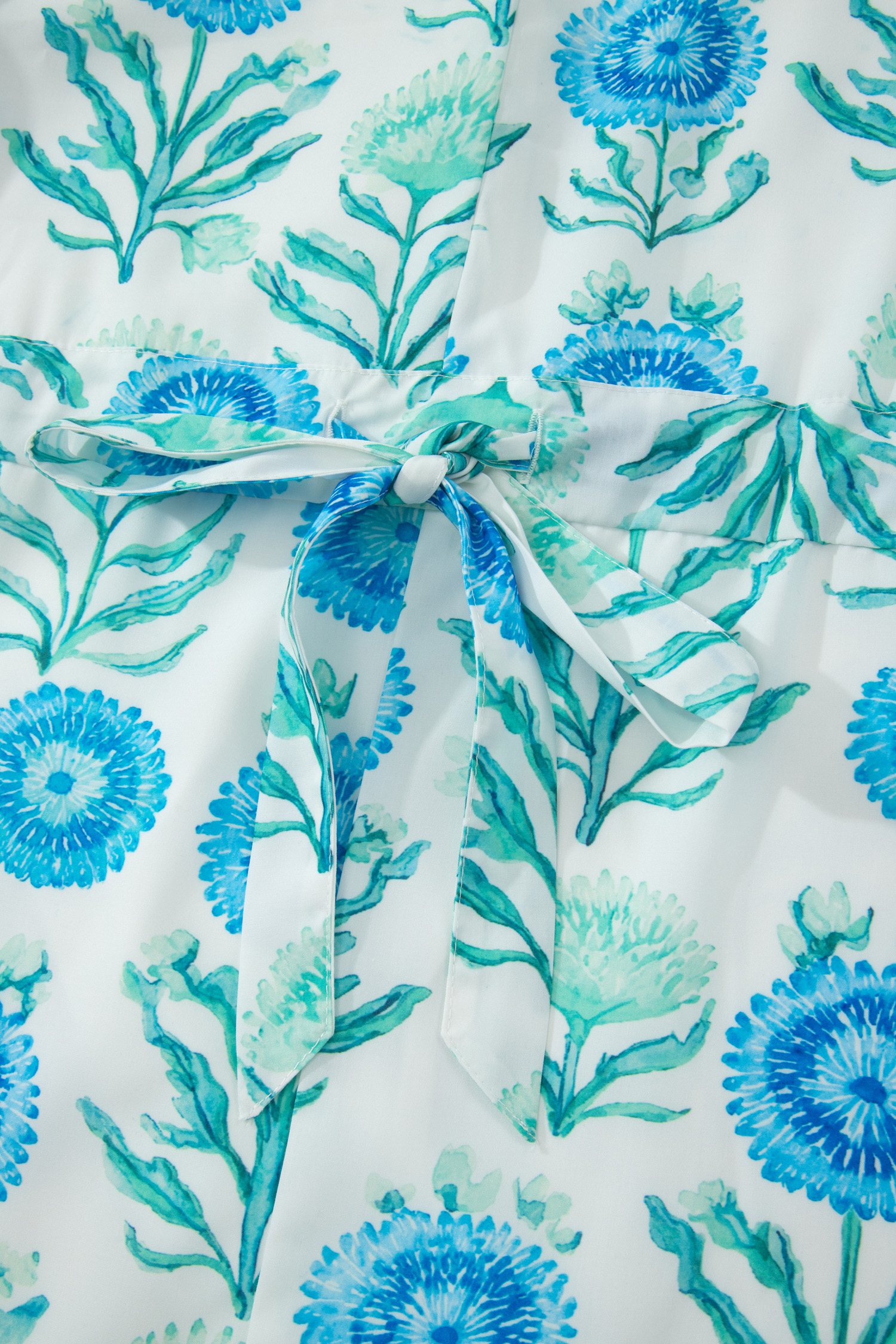 Women's Floral Mini Dress – Sky Blue Puff Sleeve Summer Shift - Detail View 10 Women's Floral Mini Dress – Sky Blue Puff Sleeve Summer Shift - Detail View 10