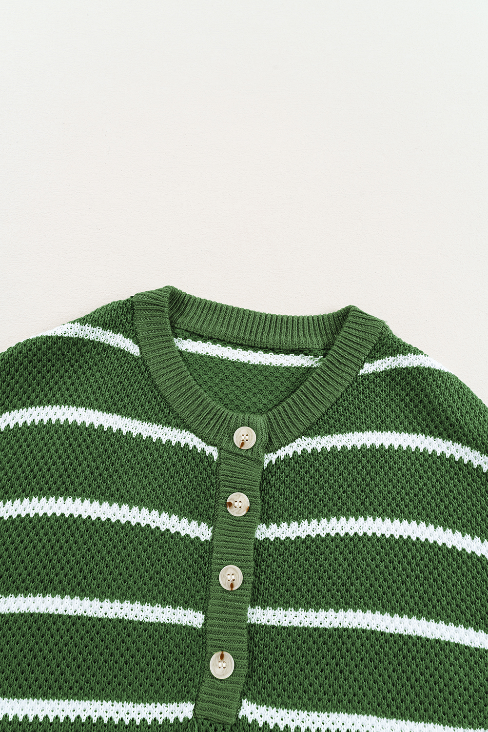 Women's Sweater, Green Stripe, Knit Tee, Buttoned Placket, Drop Shoulder, Three Quarter Sleeve, Casual Style, Daily Wear, Flattering Fit, Side Slits, Comfortable, Trendy Design, Short Sleeve Sweaters, Summer Fashion - Detail View 8 Women's Sweater, Green Stripe, Knit Tee, Buttoned Placket, Drop Shoulder, Three Quarter Sleeve, Casual Style, Daily Wear, Flattering Fit, Side Slits, Comfortable, Trendy Design, Short Sleeve Sweaters, Summer Fashion - Detail View 8