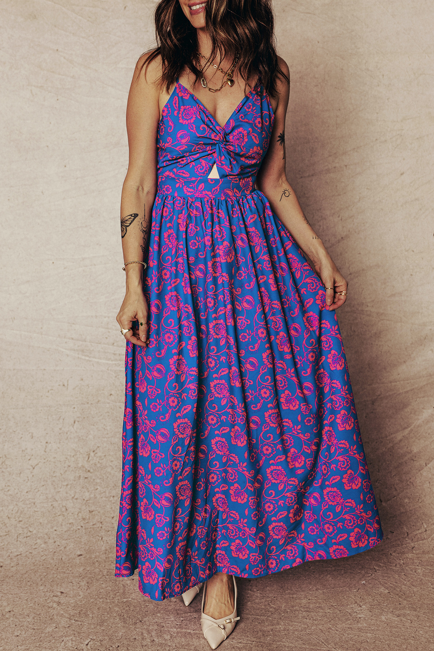 Summer Ready Blue Floral Maxi Dress – Casual A-Line Style with Back Tie for Women - Detail View 3 Summer Ready Blue Floral Maxi Dress – Casual A-Line Style with Back Tie for Women - Detail View 3