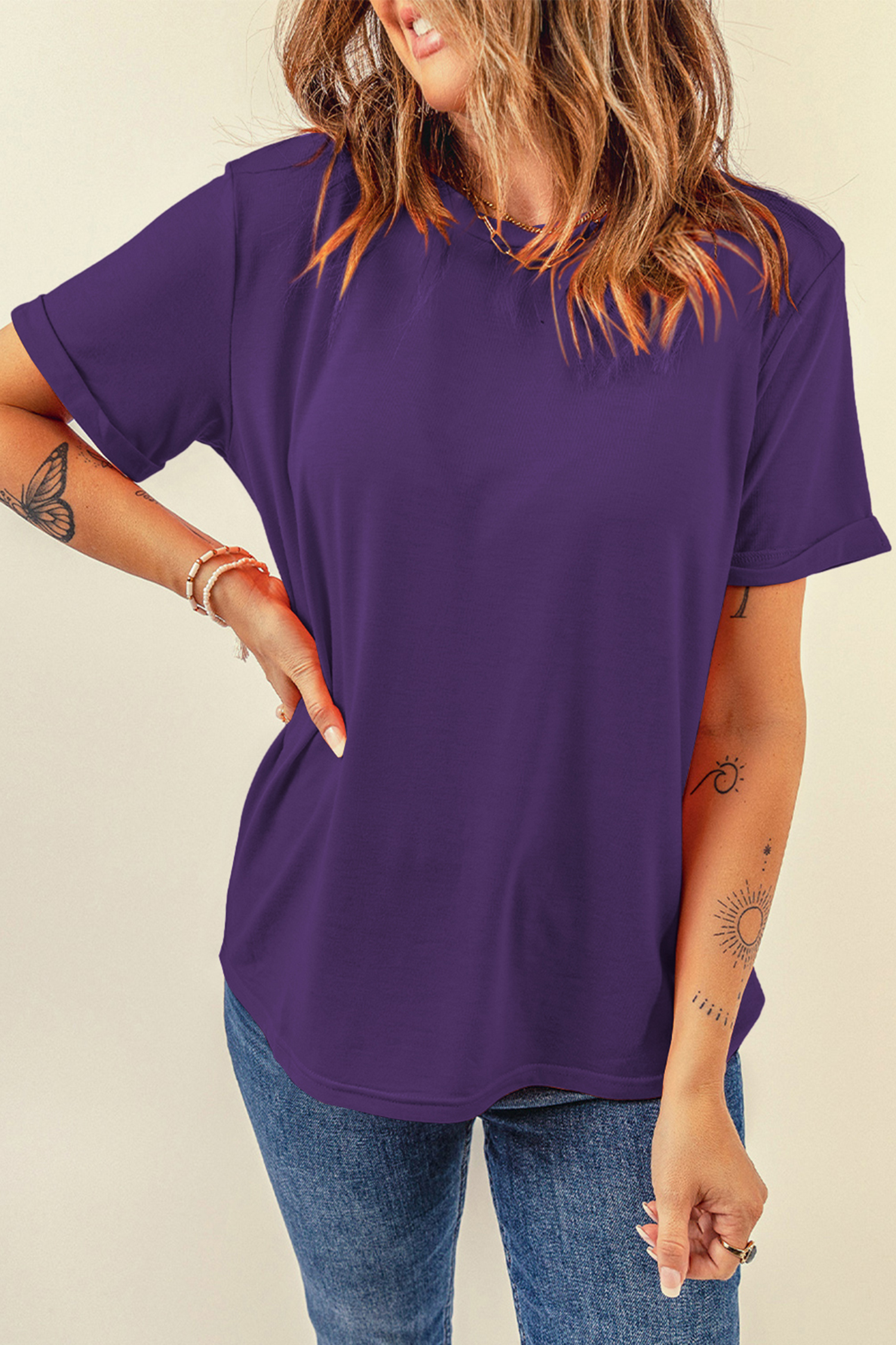 Women's Tillandsia Purple Crew Neck T-Shirt – Soft Blend Short Sleeve Tee for Casual Daily Wear - Detail View 7 Women's Tillandsia Purple Crew Neck T-Shirt – Soft Blend Short Sleeve Tee for Casual Daily Wear - Detail View 7
