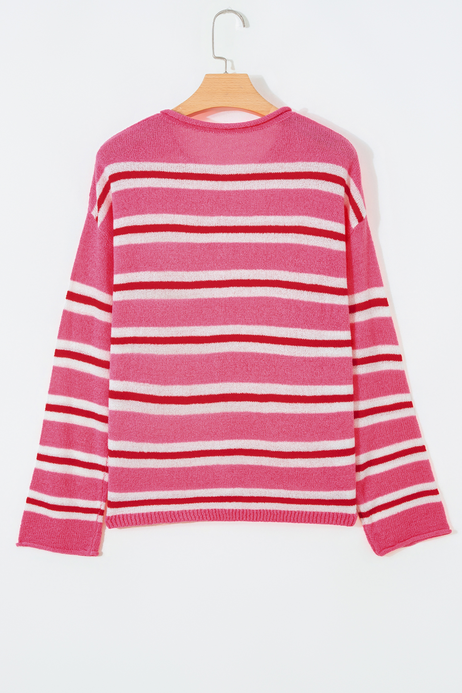 Soft Striped Long Sleeve Cardigan, Trendy Pink Button Top - Detail View 8 Soft Striped Long Sleeve Cardigan, Trendy Pink Button Top - Detail View 8