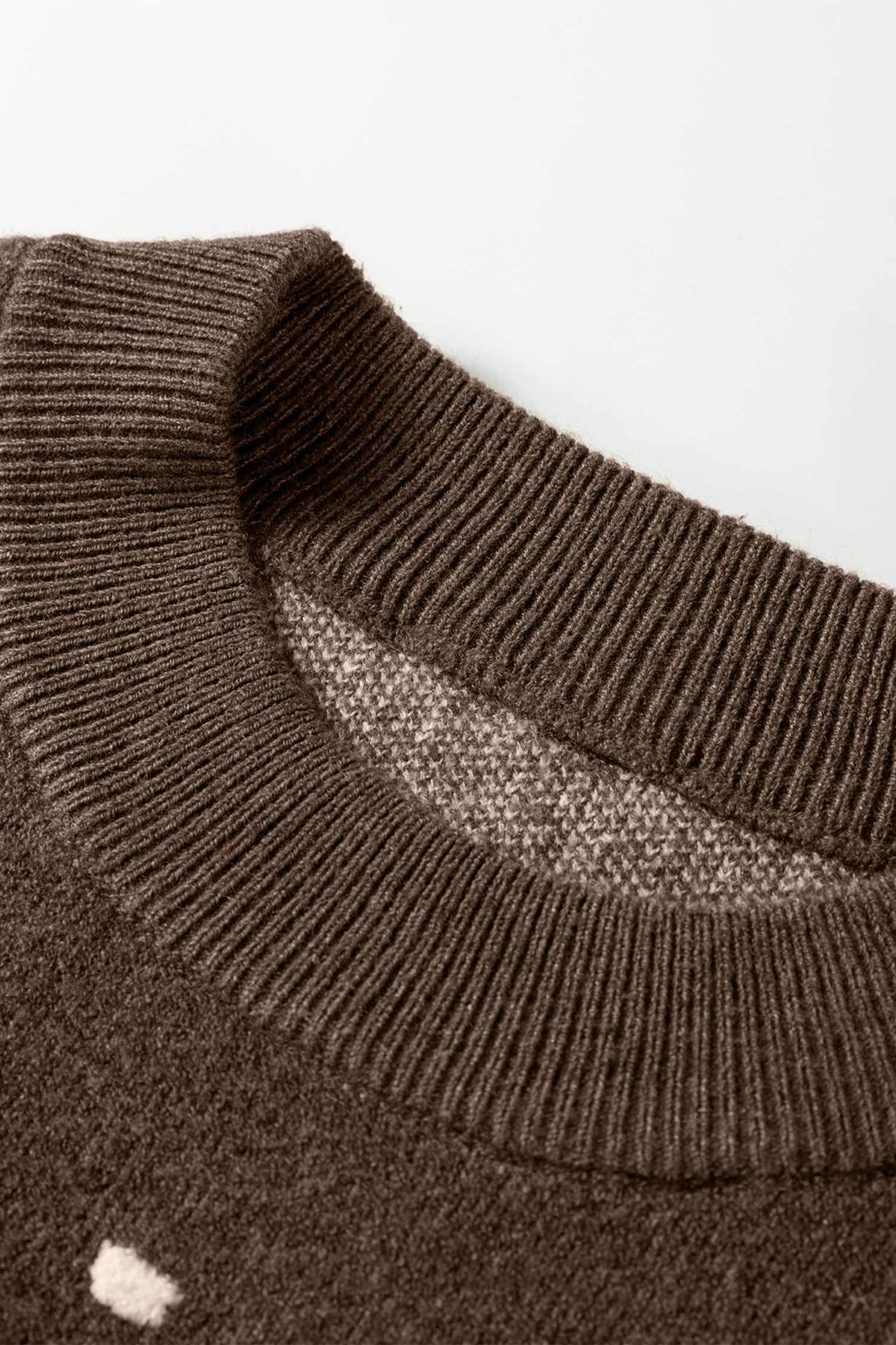 Women's Coffee Polka Dot Knit Sweater – Casual Daily Wear with Ribbed Edges - Detail View 7 Women's Coffee Polka Dot Knit Sweater – Casual Daily Wear with Ribbed Edges - Detail View 7
