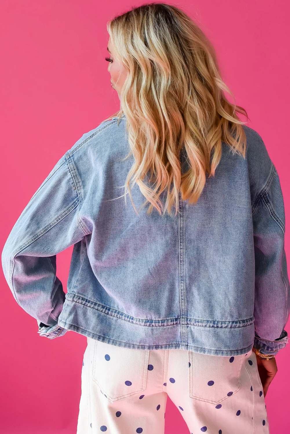 Women's Beau Blue Draw-Cord Hem Denim Jacket – Casual Light Wash Outerwear for Everyday Style - Detail View 7 Women's Beau Blue Draw-Cord Hem Denim Jacket – Casual Light Wash Outerwear for Everyday Style - Detail View 7
