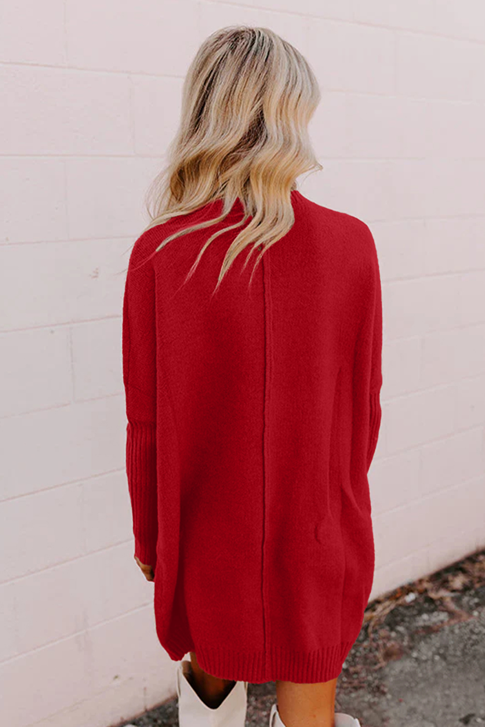 Cozy Fiery Red High Neck Long Sleeve Sweater Dress for Women – Winter Casual Style - Detail View 8 Cozy Fiery Red High Neck Long Sleeve Sweater Dress for Women – Winter Casual Style - Detail View 8